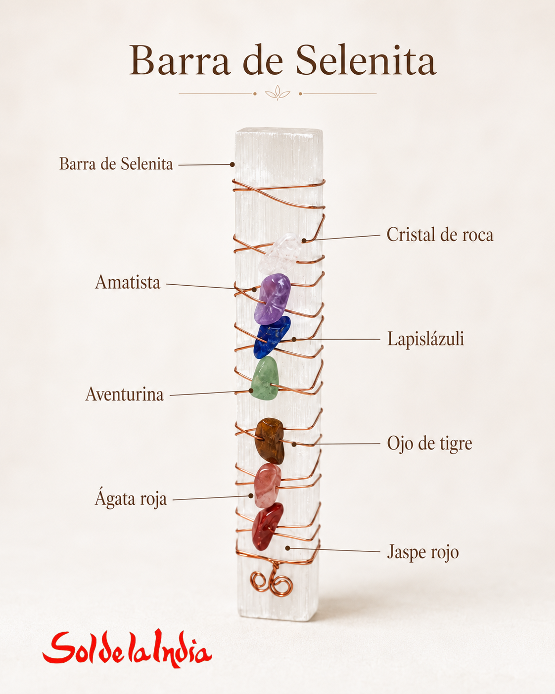 Barra de Selenita con 7 Chakras